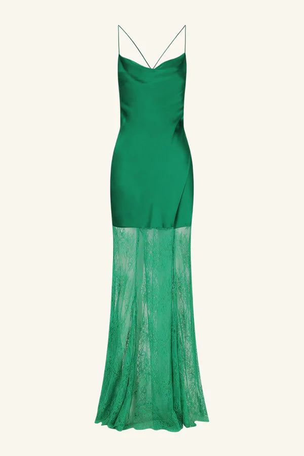 Shona Joy - Elle Silk Lace Cowl Maxi Dress - Emerald Green