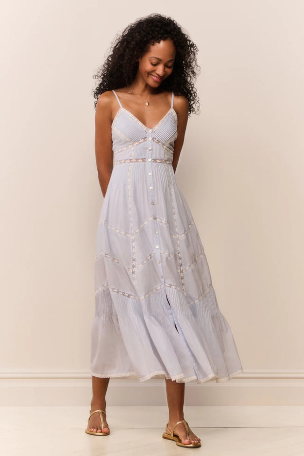 LoveShackFancy - Esilda Heritage Cotton Midi Dress - Baby Bluebell