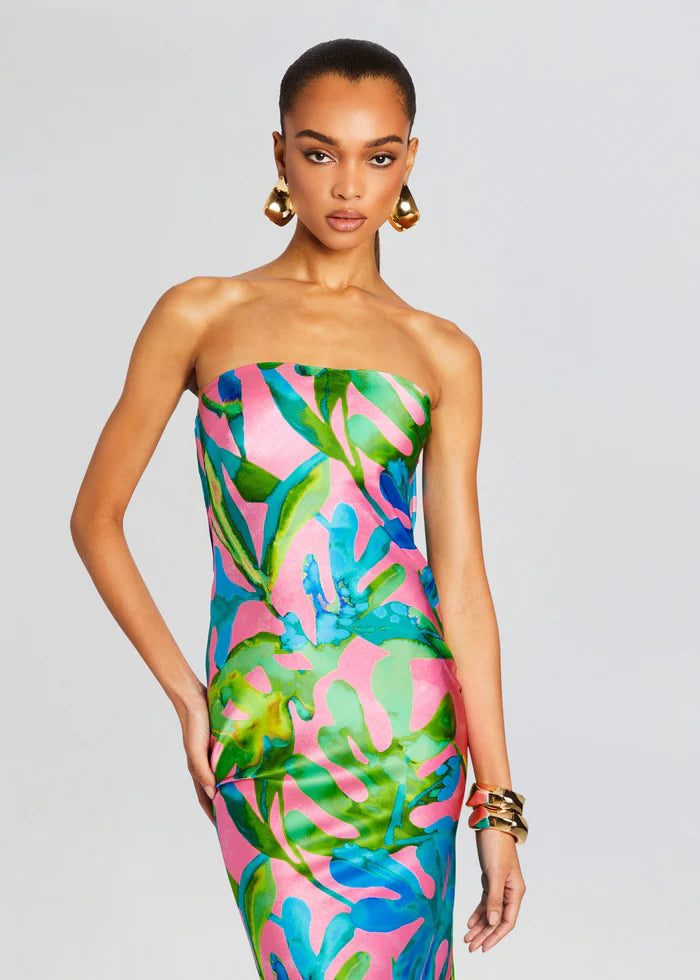 Retrofete - Keaton Silk Dress - Jade Tropical Leaf