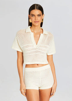 SER.O.YA - Nani Crochet Crop Polo - Porcelain