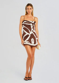 SER.O.YA - Leilani Satin Mini Dress - Coconut Script