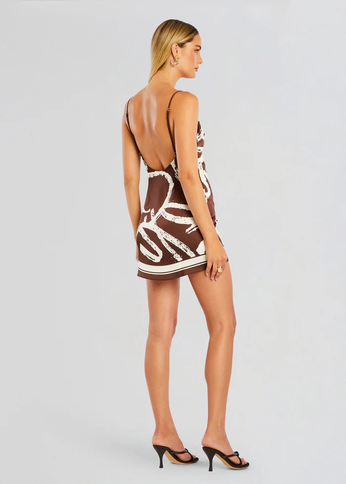 SER.O.YA - Leilani Satin Mini Dress - Coconut Script