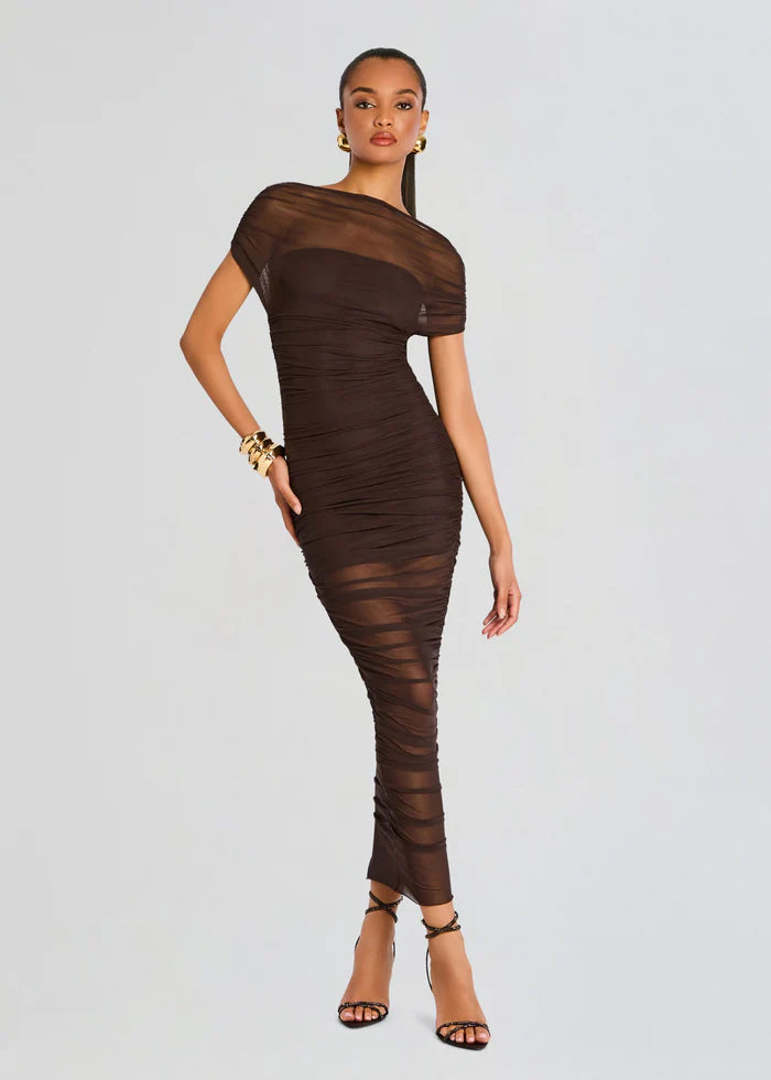 SER.O.YA - Noel Mesh Midi Dress - Brown