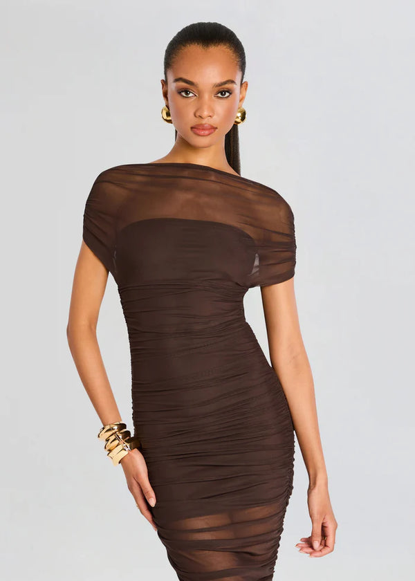 SER.O.YA - Noel Mesh Midi Dress - Brown