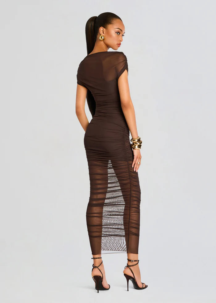 SER.O.YA - Noel Mesh Midi Dress - Brown