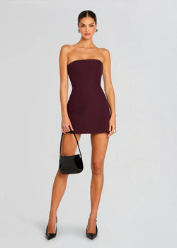 SER.O.YA - Poppi Heavy Crepe Strapless Mini Dress - Merlot