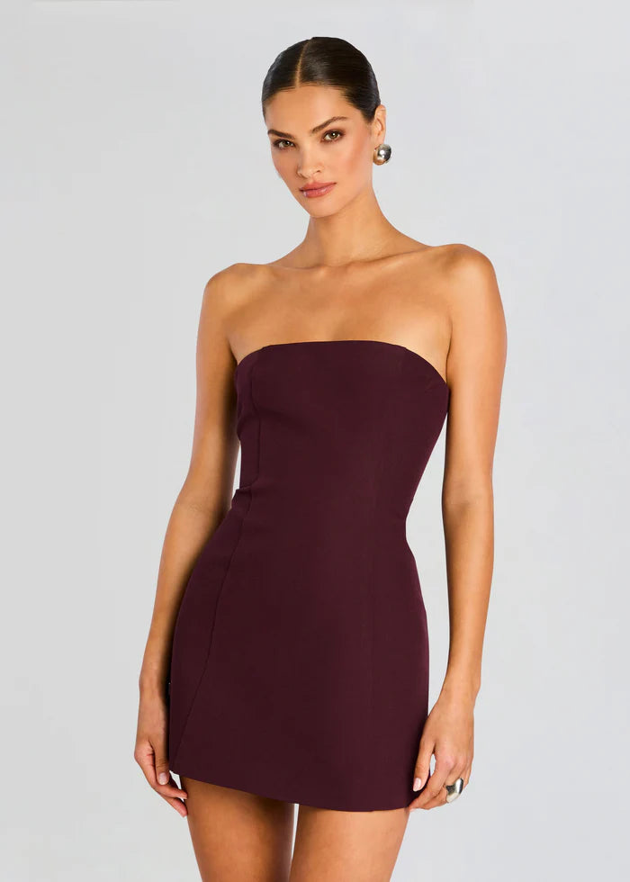 SER.O.YA - Poppi Heavy Crepe Strapless Mini Dress - Merlot