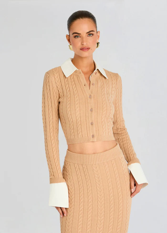 SER.O.YA - Eloise Cable Knit Cardigan - Tan