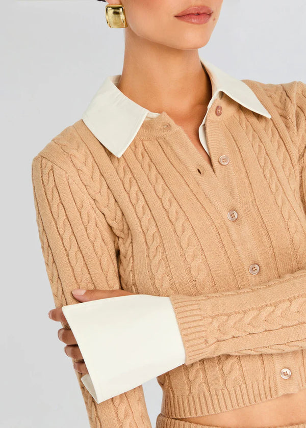 SER.O.YA - Eloise Cable Knit Cardigan - Tan