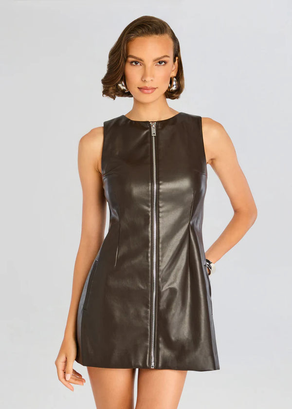 SER.O.YA - Aria Vegan Leather Mini Dress - Ash Brown