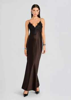 SER.O.YA - Grenache Satin Maxi Dress -  Ash Brown