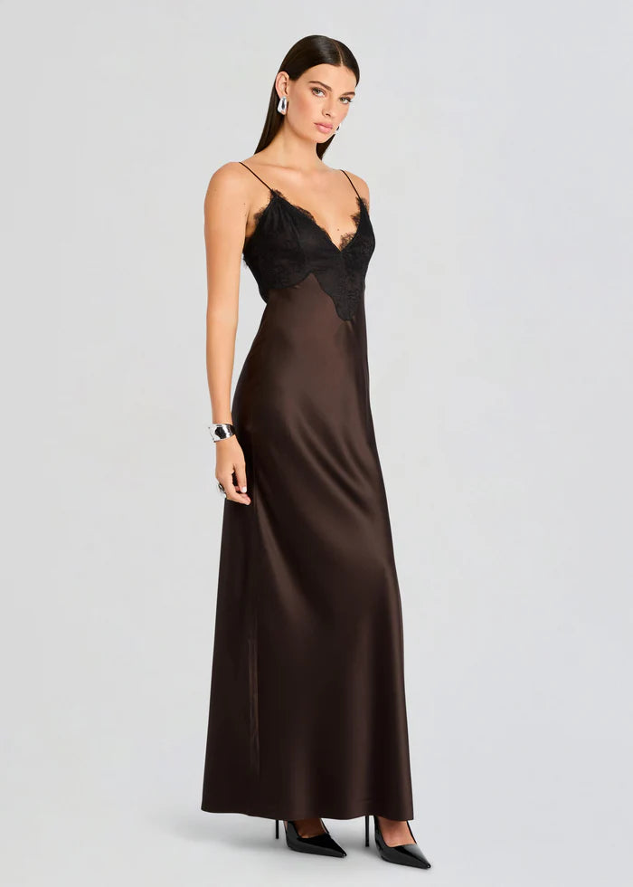 SER.O.YA - Grenache Satin Maxi Dress -  Ash Brown