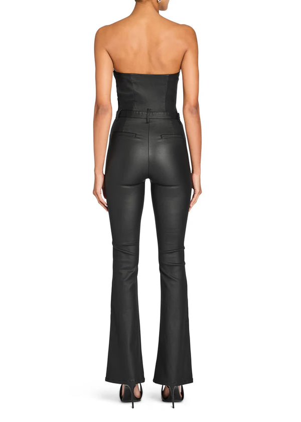 SER.O.YA - Vice Coated Denim Slim Flare Jumpsuit - Coated Black