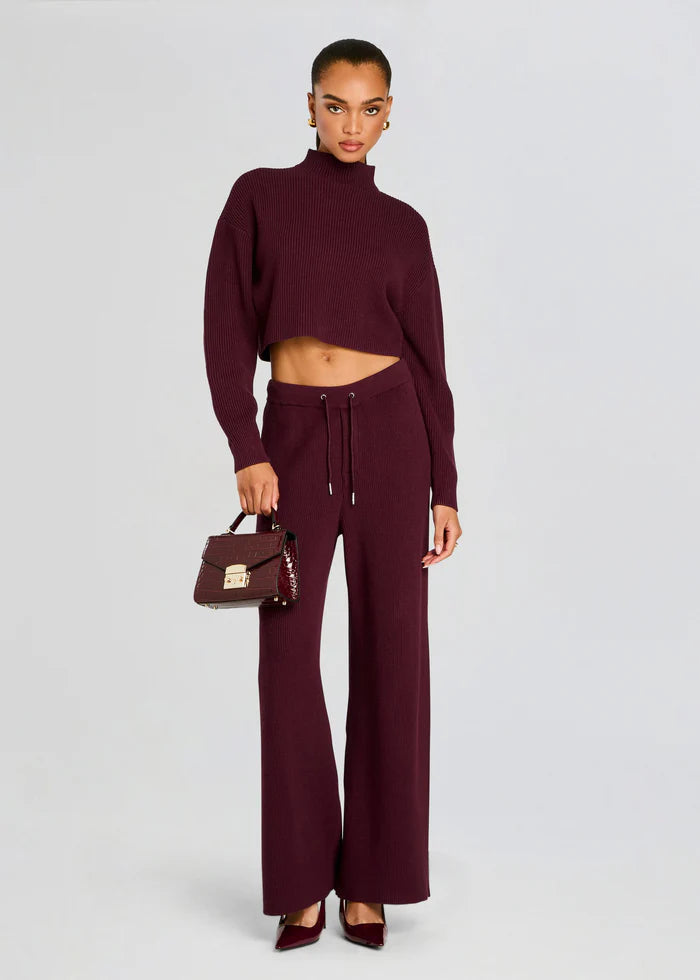 SER.O.YA - Carmen Mid Cropped Sweater - Merlot