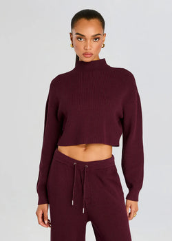 SER.O.YA - Carmen Mid Cropped Sweater - Merlot