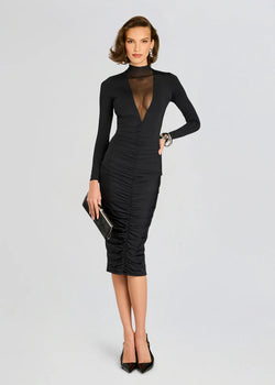 SER.O.YA - Priyanka Mesh V Cut Midi Dress - Black