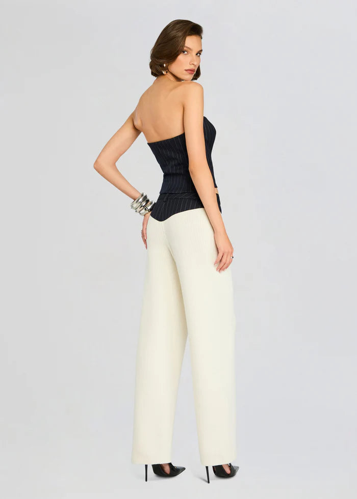 SER.O.YA - Shaina Pant - White/Navy Pinstripe