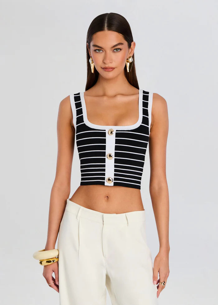 Retrofete - Zadie Knit Top - Metallic Black/White