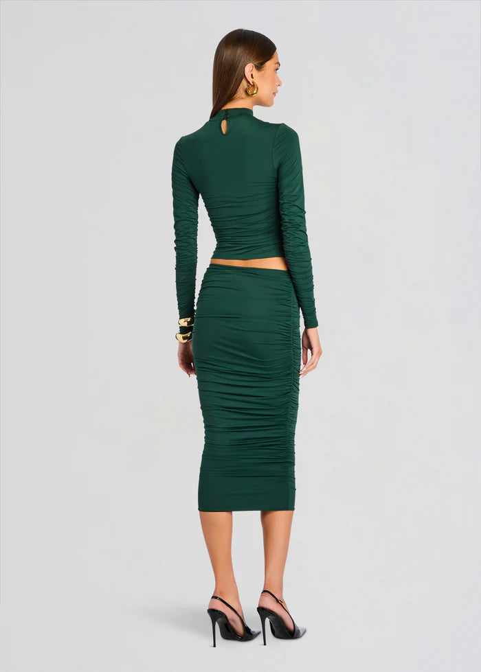 SER.O.YA - Darcy Mid Rise Ruched Midi Skirt - Evergreen