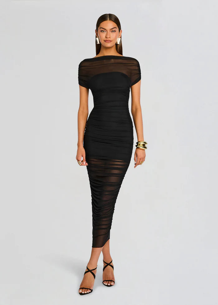 SER.O.YA - Noel Mesh Midi Dress - Black
