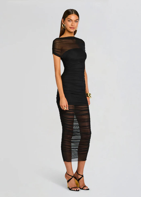 SER.O.YA - Noel Mesh Midi Dress - Black