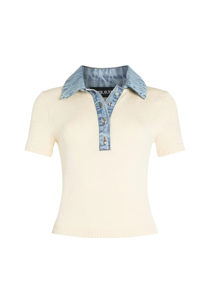 SER.O.YA - Erika Knit Top -  Eggshell/Coastline