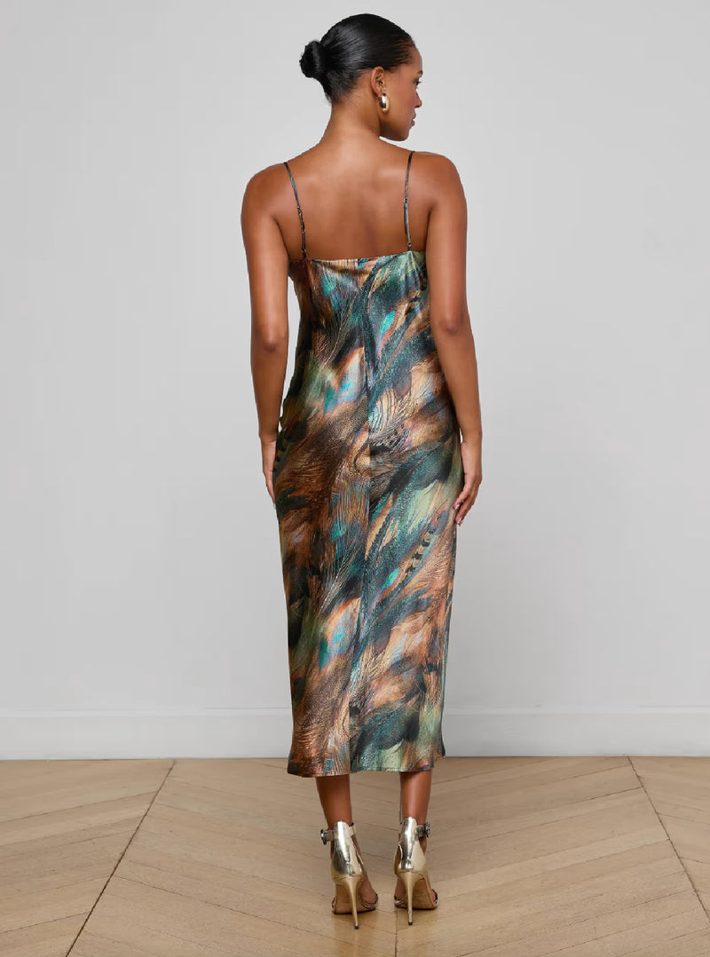 L'agence - Seridie Silk Slip Dress - Teal Multi Mix Feather