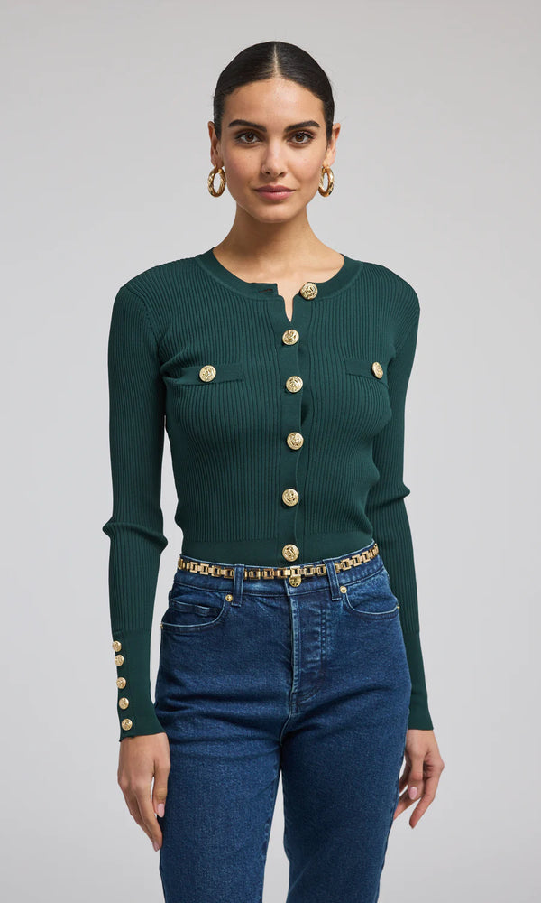 Generation Love - Pennie Rib Cardigan - Hunter Green