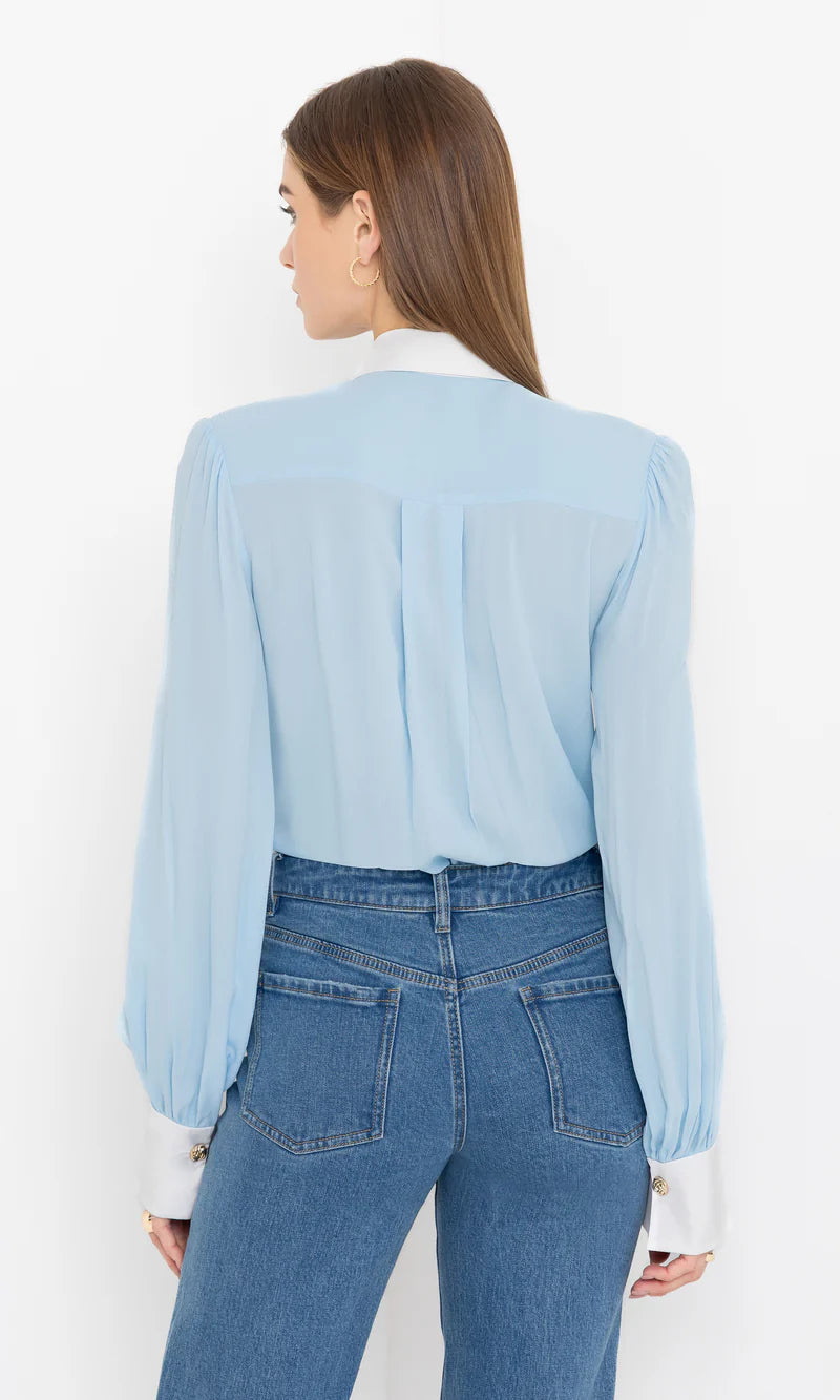 Generation Love - Denise Georgette Combo Blouse - Powder Blue/White