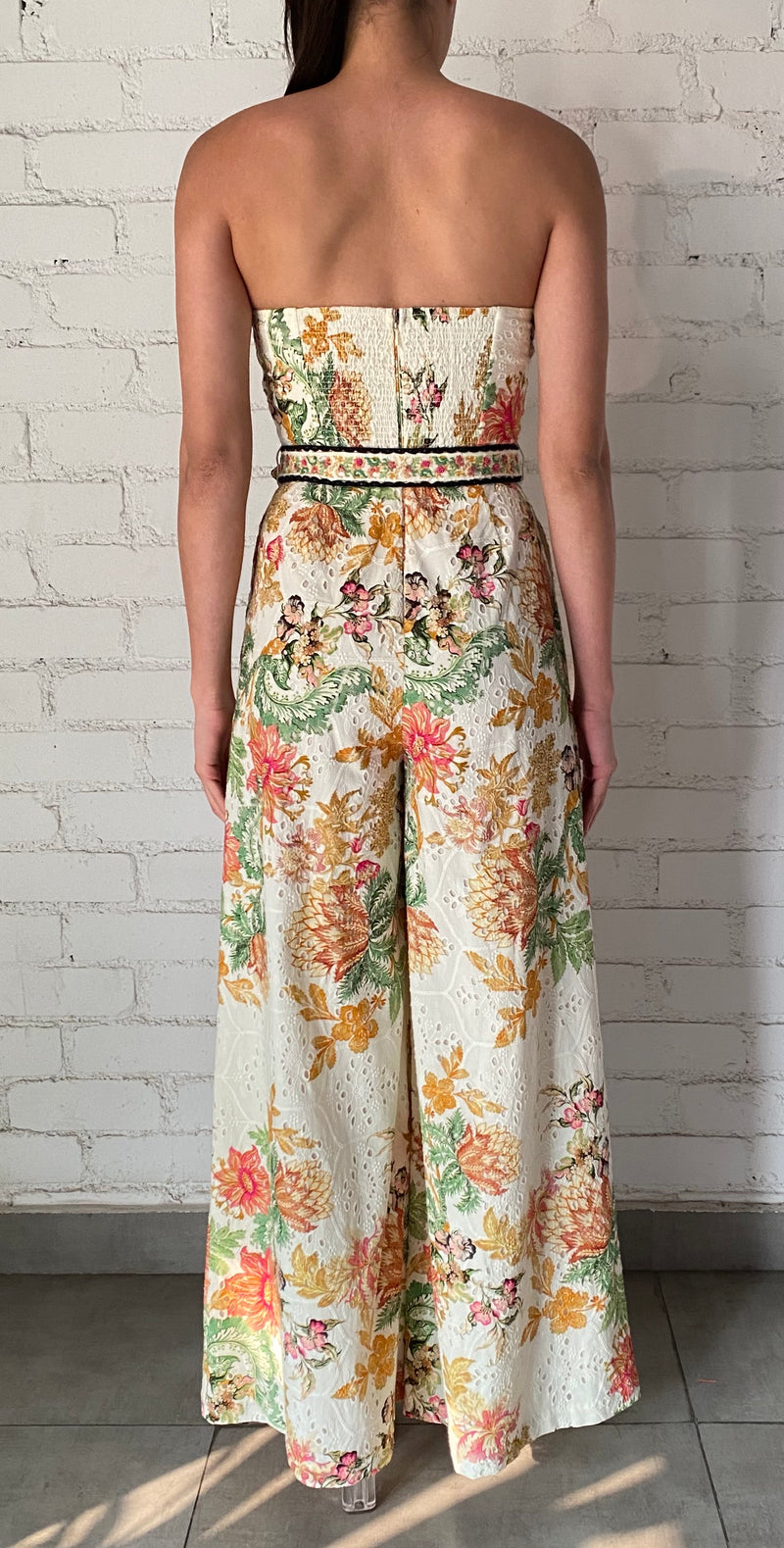 Hemant and Nandita - Jumpsuit With Buckle Belt - Black Off White Floral