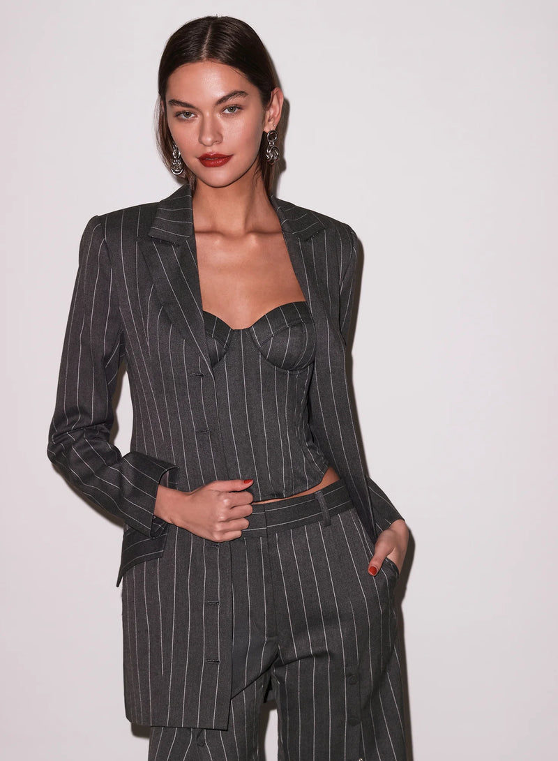 Fleur Du Mal - Maxwell Bustier - Grey Pinstripe