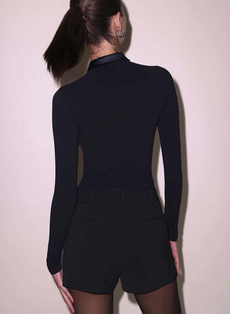 Fleur Du Mal - Stretch Satin Long Sleeve Bodysuit - Black