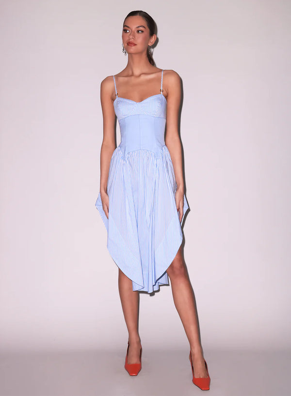 Fleur Du Mal - Poplin Cupped Midi Dress - Stripe Sky