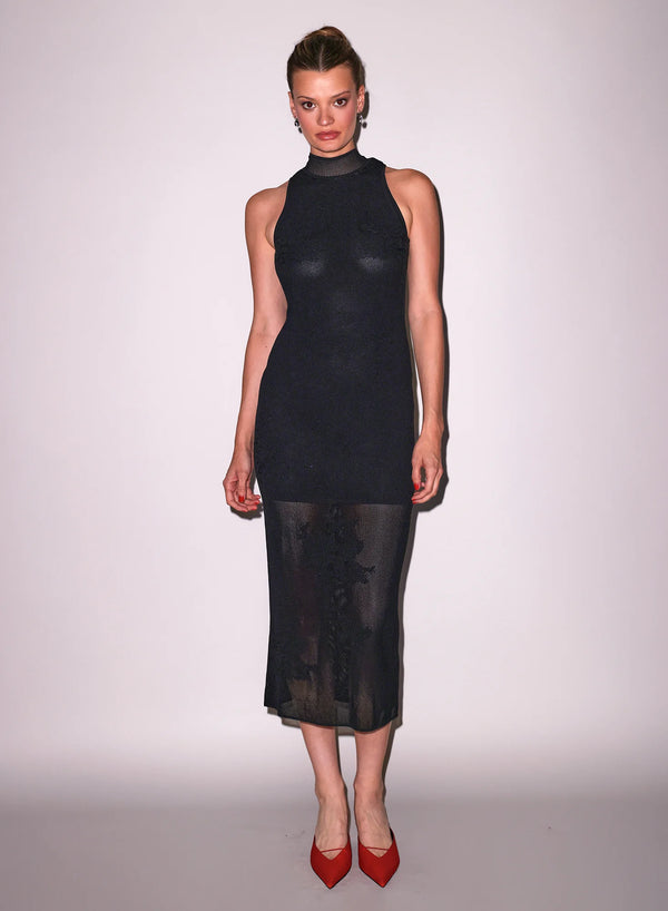 Fleur Du Mal - Lace Pointelle Knit Racer Dress - Black