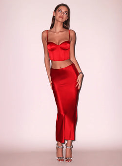 Fleur Du Mal - Rose Valentine Midi Skirt - Rouge