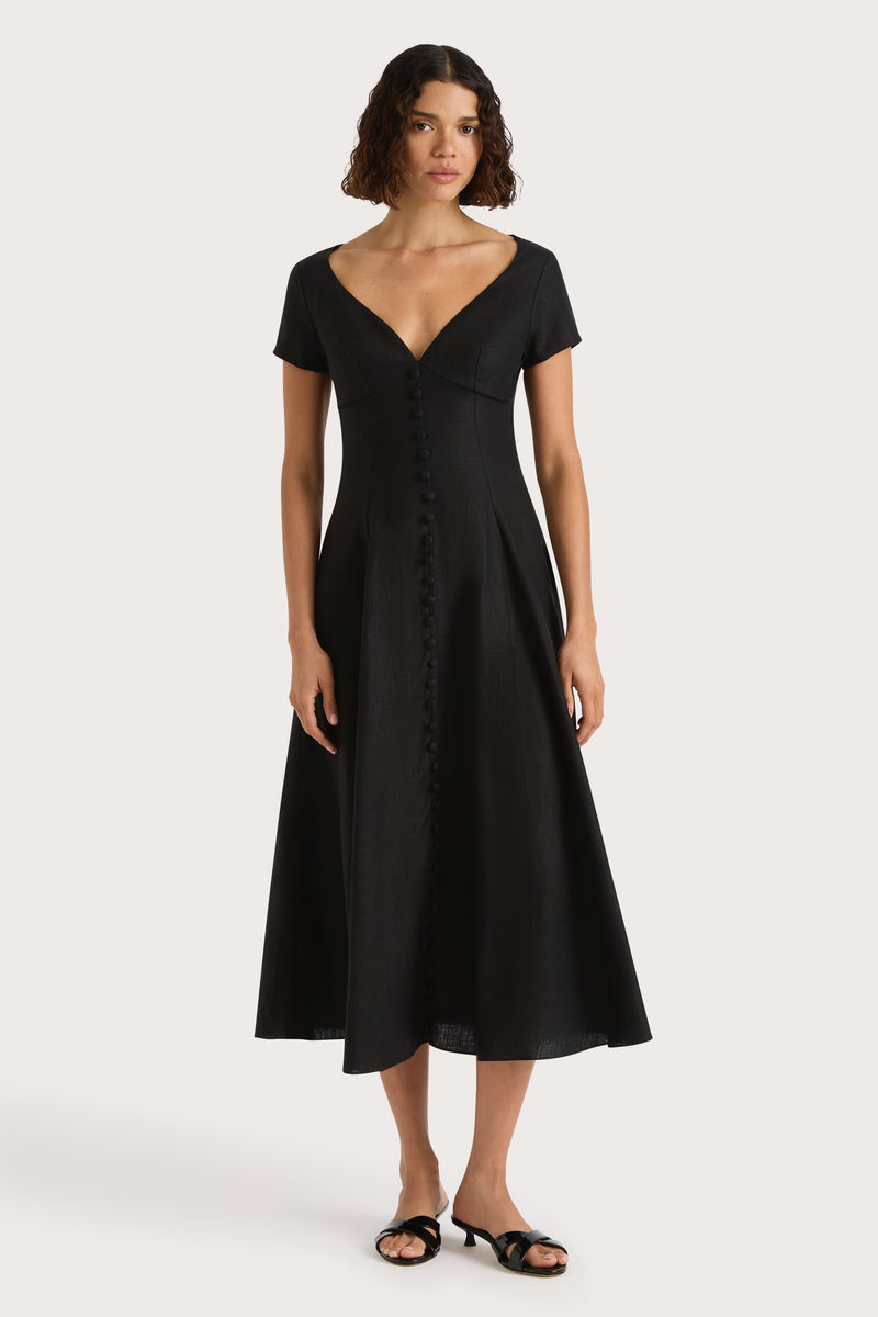 Faithfull The Brand - Delphine Midi Dress - Black Faithfull The Brand - Delphine Midi Dress - Black