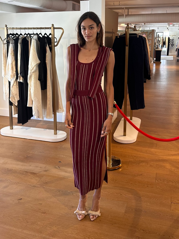 Hevron - Violet Knit Tank - Crimson Beige Stripe