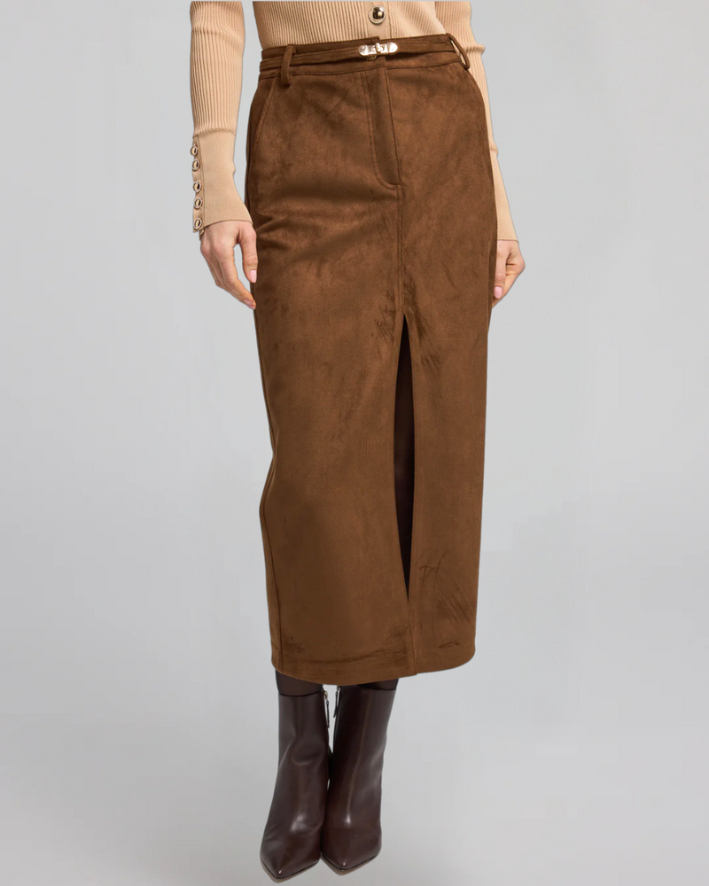 Generation love - Medina Belted Vegan Suede Skirt - Caramel