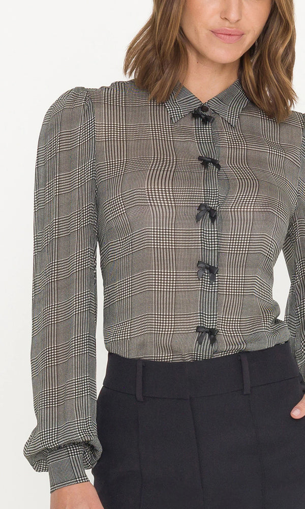 Generation Love - Arly Bow Georgette Blouse - White/Black Plaid