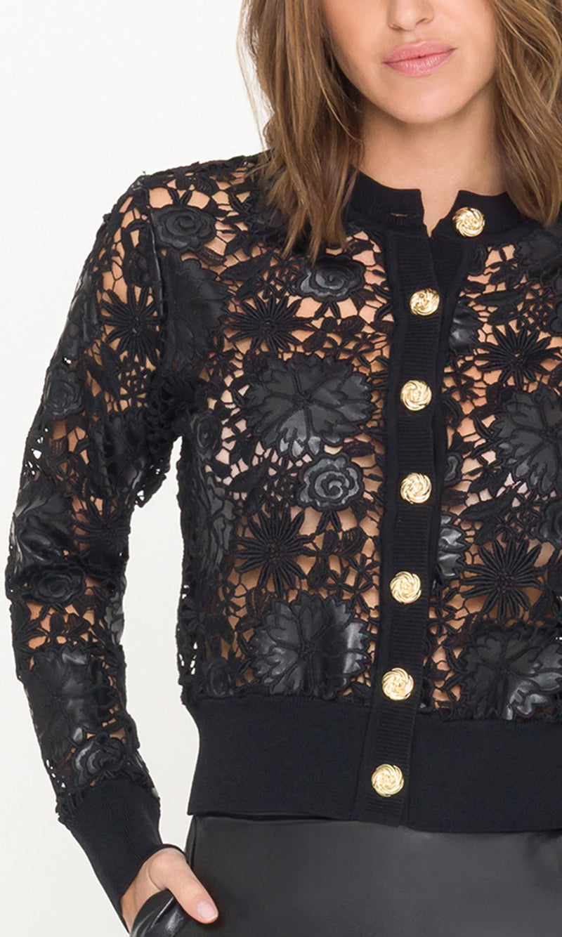 Generation Love - Erin Vegan Leather Lace Cardigan - Black