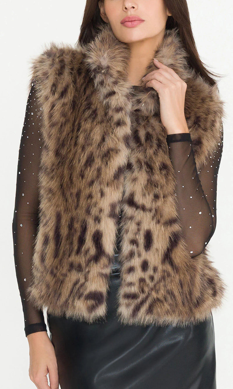 Generation Love - Liona Leopard Faux Fur Vest - Winter Leopard