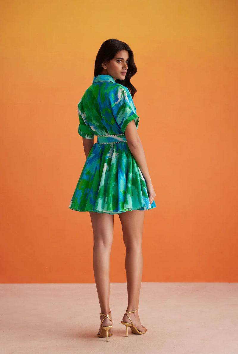 Hemant and Nandita - Vida Short Dress - Blue Green