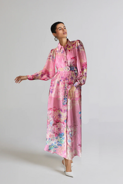 Hemant and Nandita April Long Shirt Dress Pink Floral