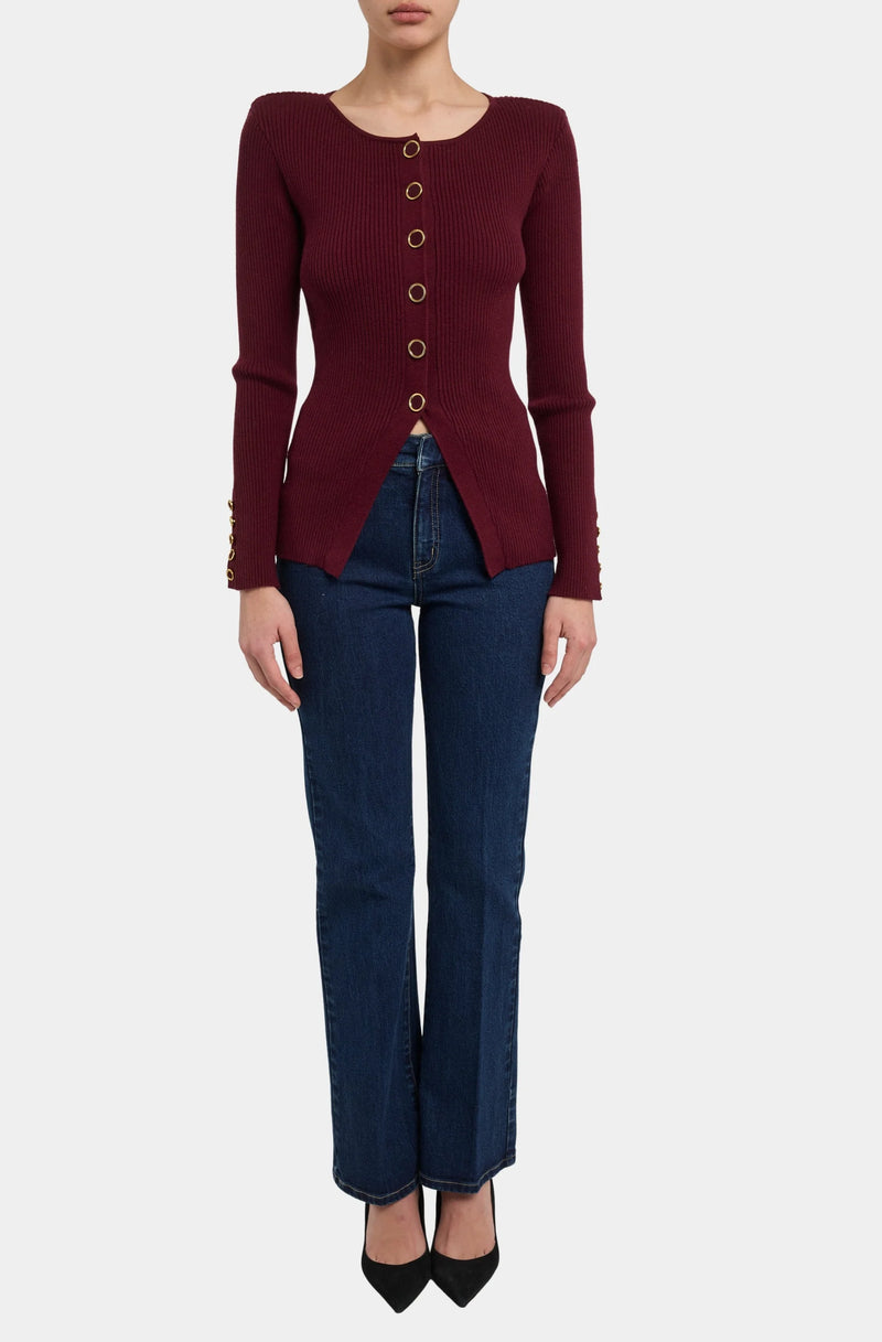 Generation Love - Cherish Rib Cardigan - Malbec
