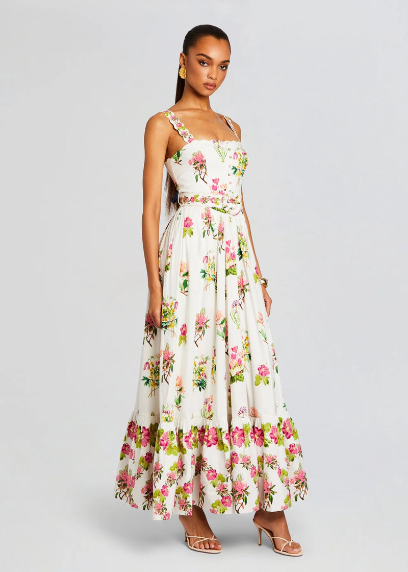 Hemant and Nandita -  Long Dress with Buckle Belt - White Floral