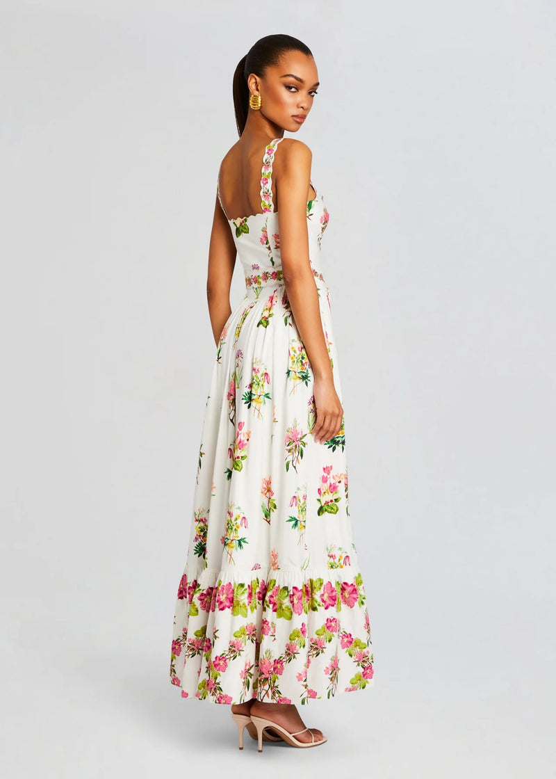 Hemant and Nandita -  Long Dress with Buckle Belt - White Floral