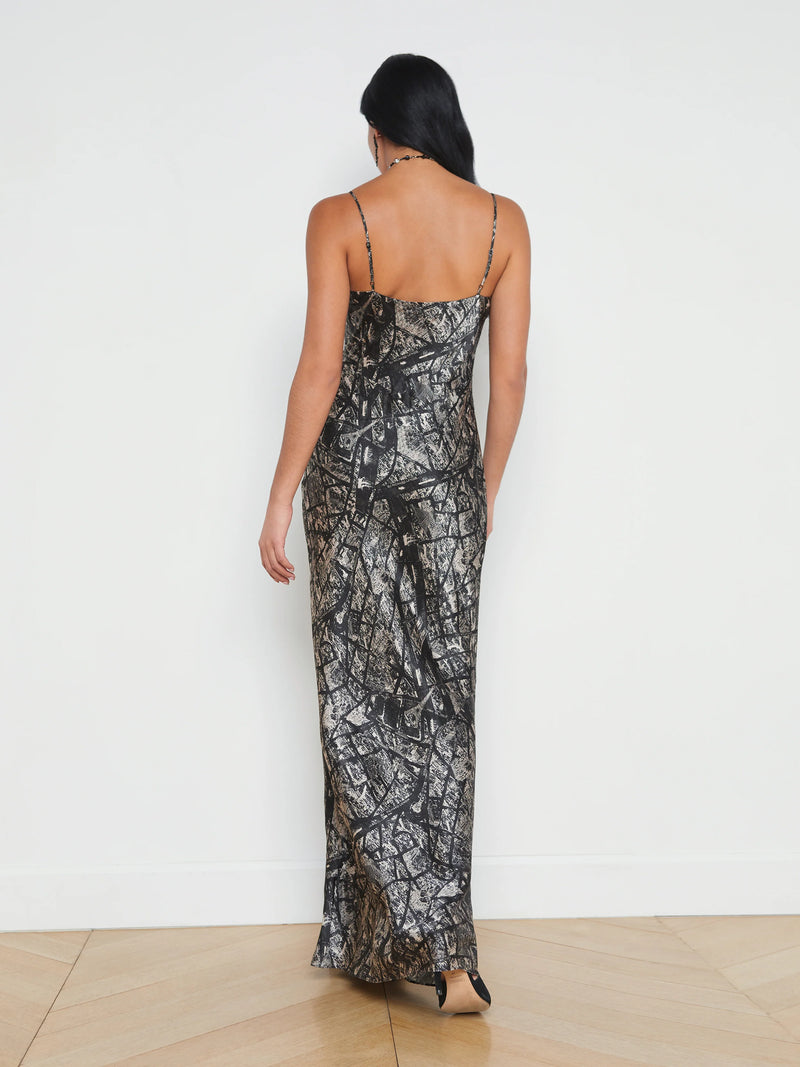 L’agence - Serita Silk Slip Dress - Black/Ecru Map of Paris