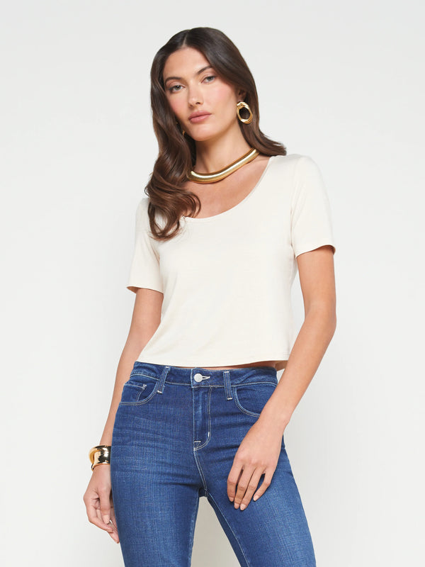 L’agence - Dana Scoop Neck Cropped Tee - Bisque