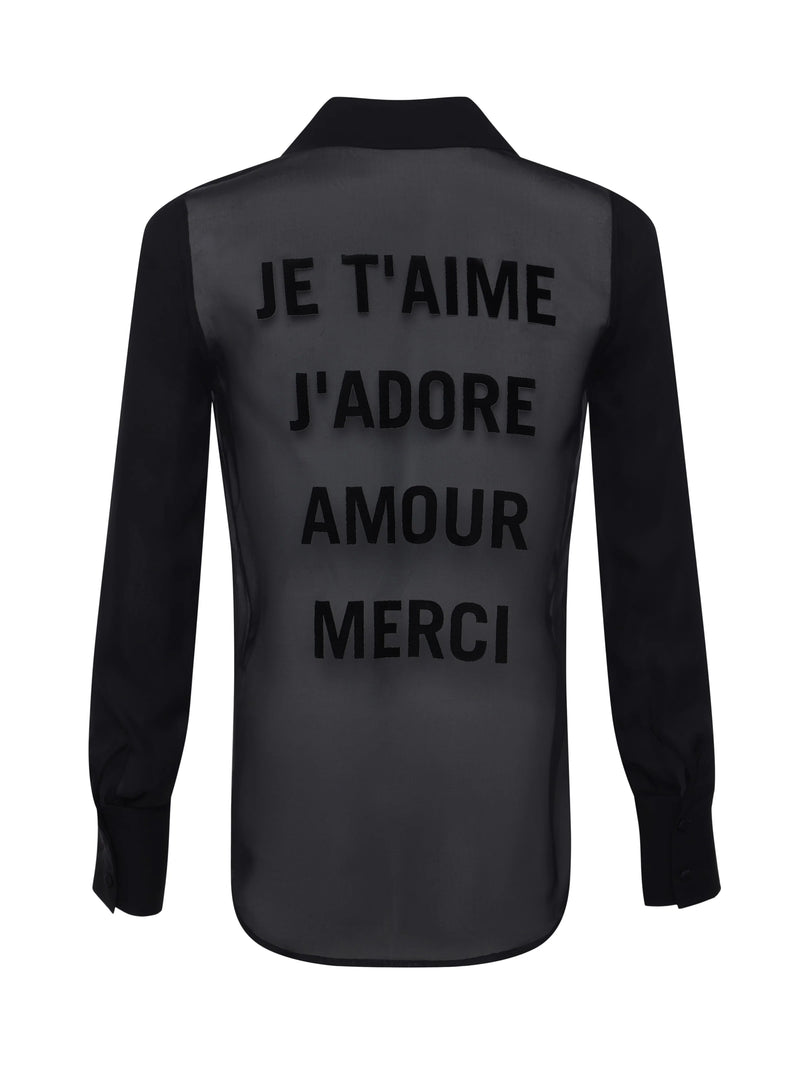 L’agence - Hallie Silk Graphic Back Blouse - Black French Words