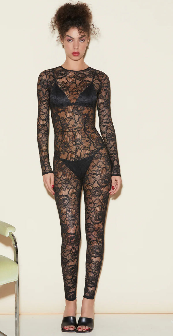 Elena Black Lace Bodysuit – She Is Boutique